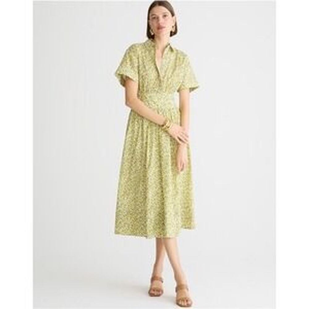 J. Crew Liberty Fabric Fitted-Waist Midi Shirt Dress Eliza's Yellow Womens 2